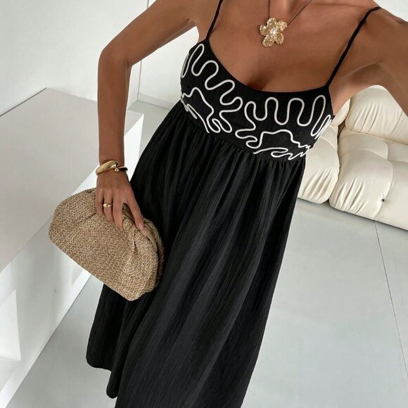 Black Casual Women's Boho Western Festival Cami Dress - Picture 2 of 8